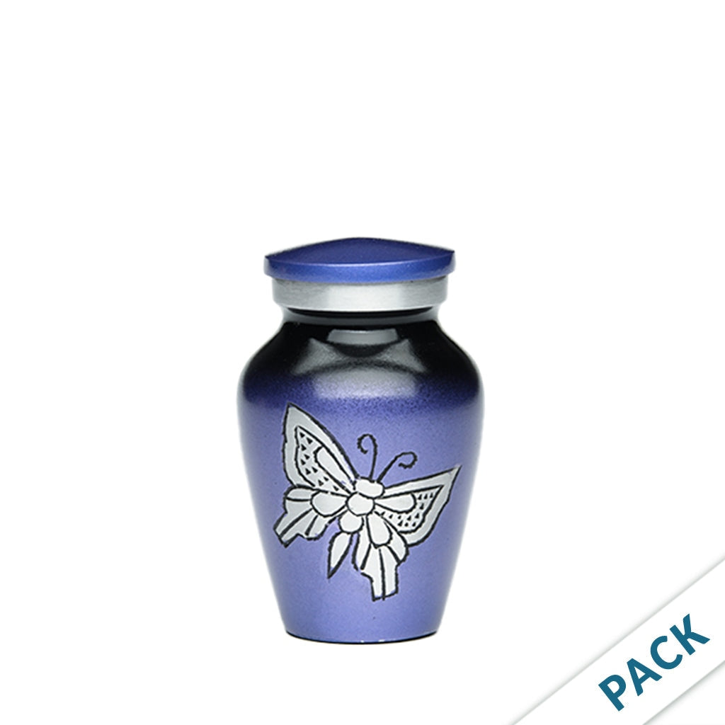 CLEARANCE - KEEPSAKE -Classic Alloy Urn -2415– with Engraved Butterfly - Pack of 10 Purple