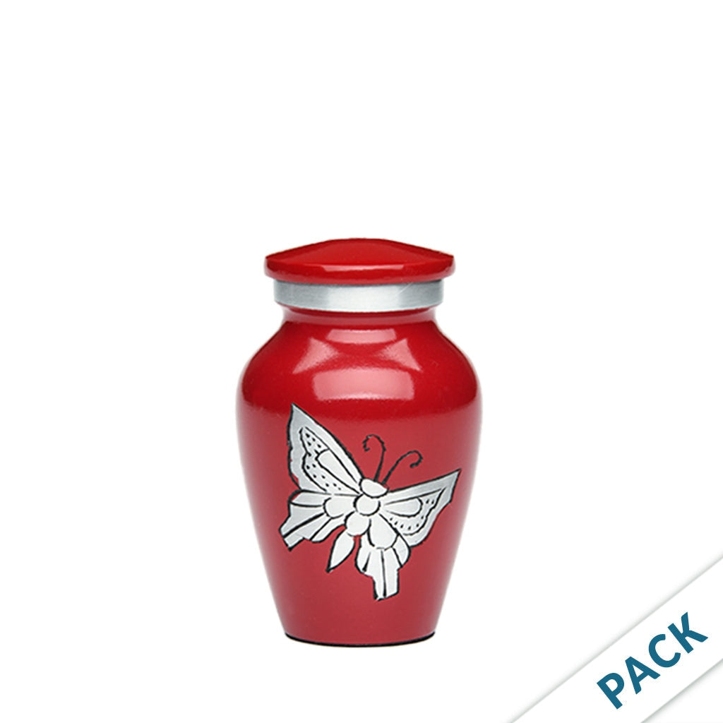 KEEPSAKE -Classic Alloy Urn -2415– with engraved BUTTERFLIES - Pack of 10 Red