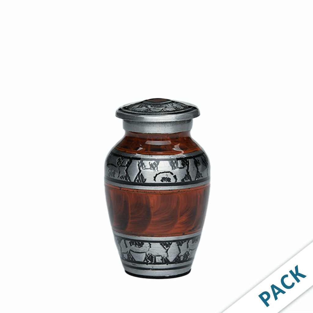 KEEPSAKE -Classic Alloy Urn -3250– ESPRESSO BROWN with FEATHERED BAND - Pack of 10
