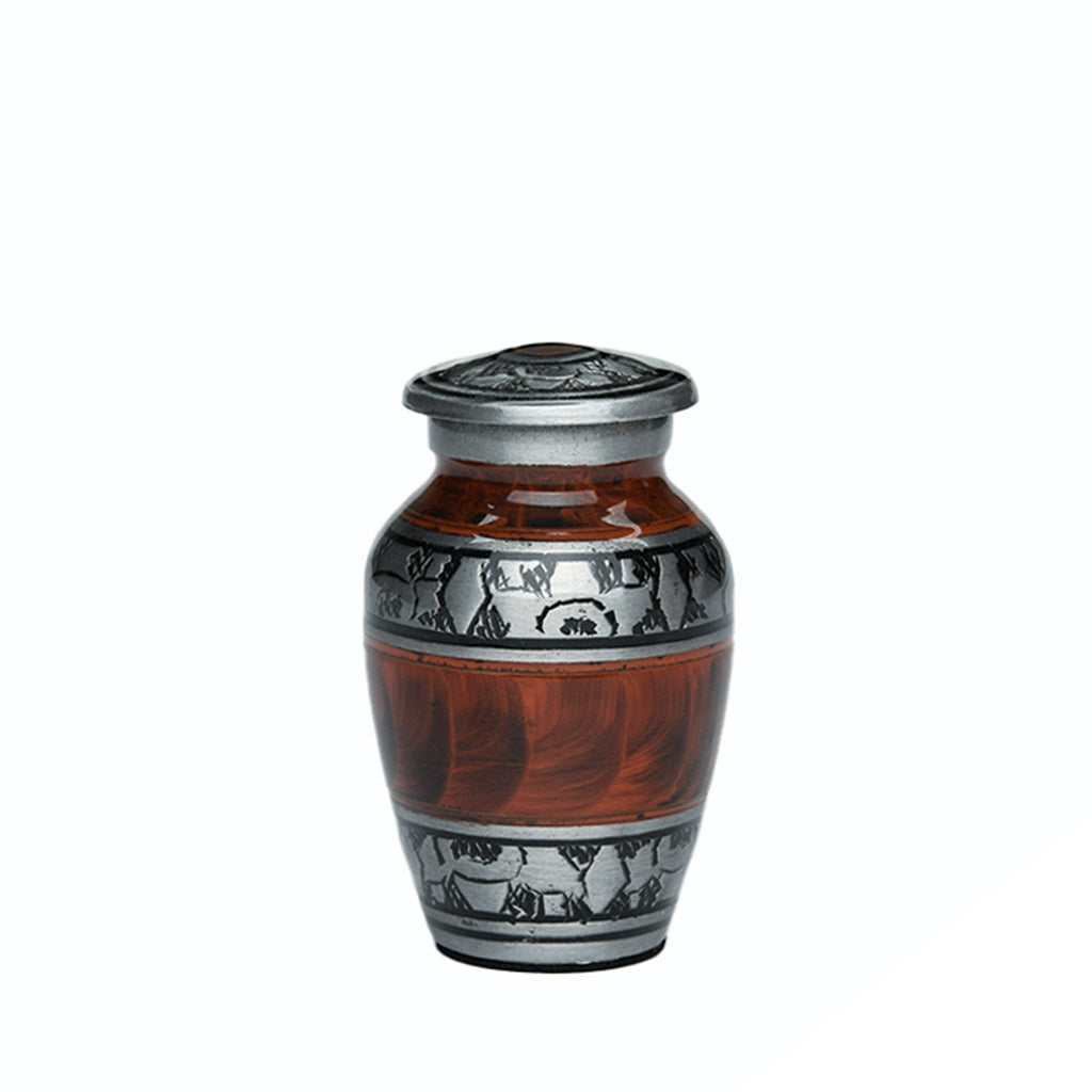 KEEPSAKE -Classic Alloy Urn -3250– ESPRESSO BROWN with FEATHERED BAND