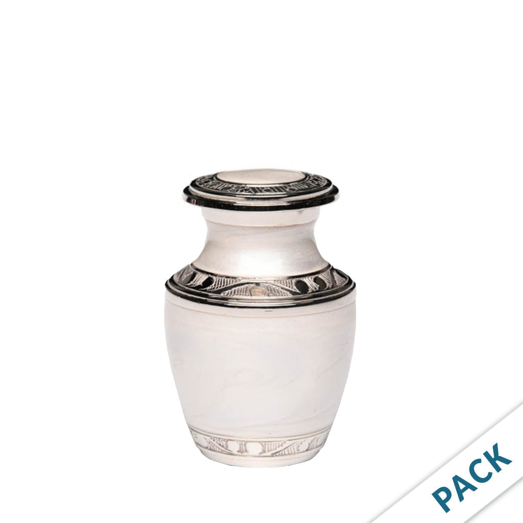 KEEPSAKE - Nickel plated Brass Urn 5-55 Silver Tone Bands - Pack of 10 White