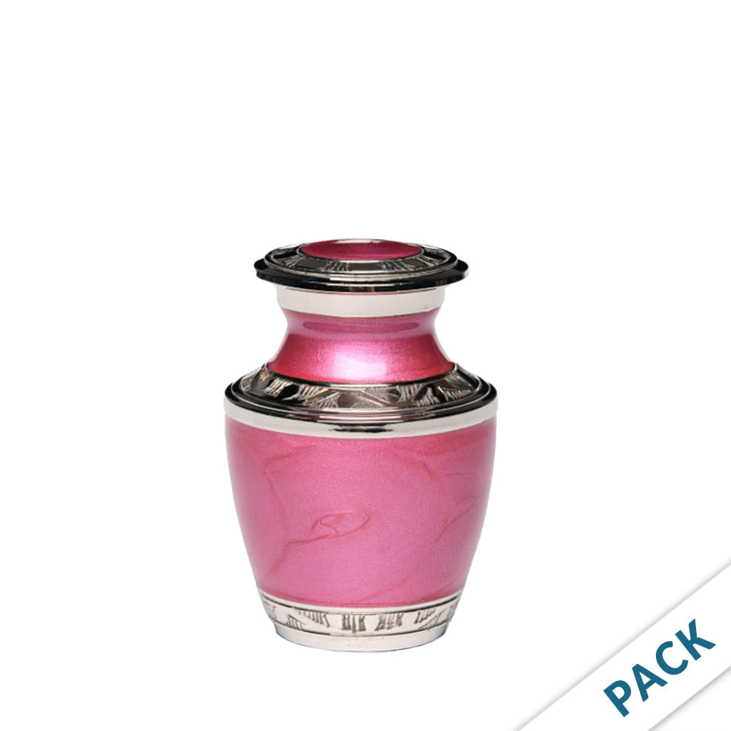 KEEPSAKE - Nickel plated Brass Urn 5-55 Silver Tone Bands - Pack of 10 Pink