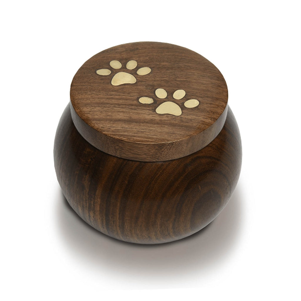 IMPERFECT SELECTION - MEDIUM Rosewood "Paw Pot" Urn -623- Brass Paw Prints