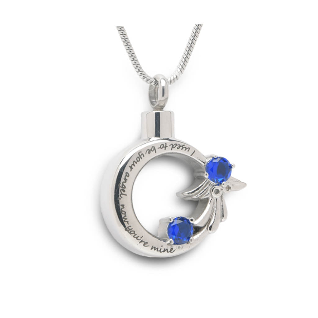 CLEARANCE - J-1945 - Angel Wreath Dark Blue Stones - Pendant with Chain