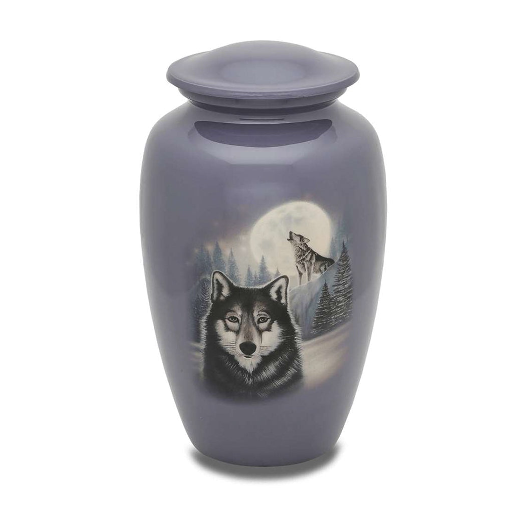 ADULT- Alloy urn - Hand Painted Moonlit Wolf Gray