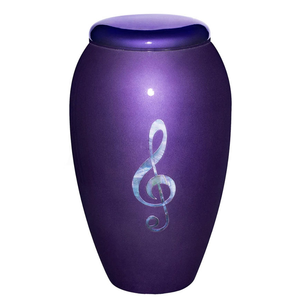 ADULT Alloy urn - Mother of Pearl Treble Clef Purple