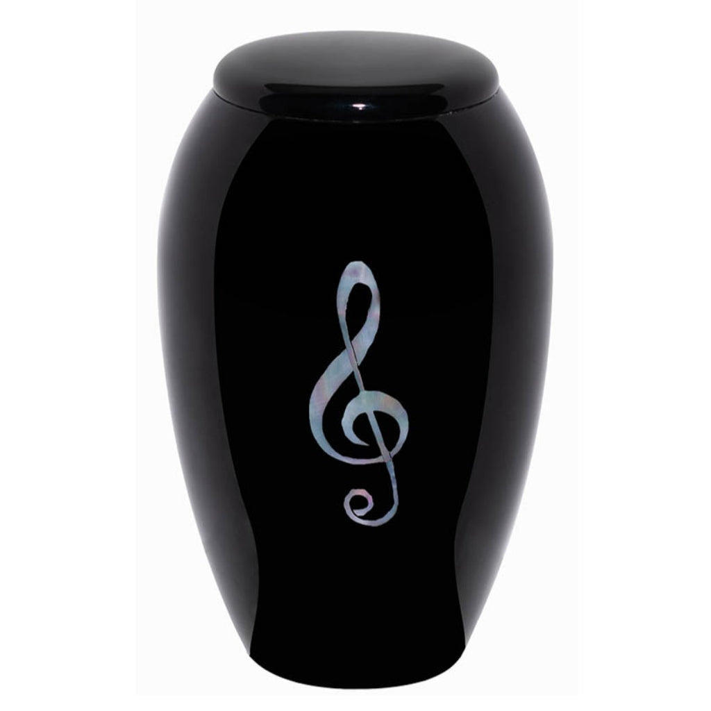 ADULT Alloy urn - Mother of Pearl Treble Clef Black