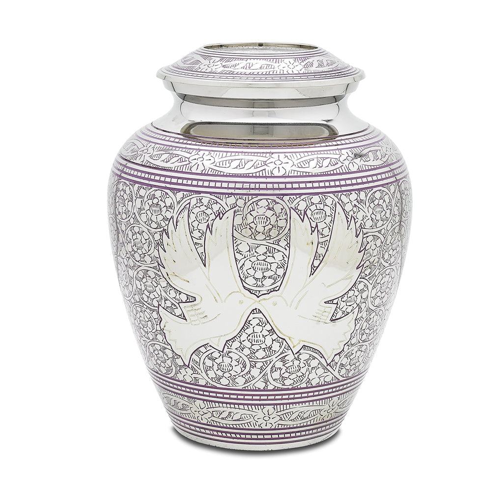 ADULT Brass urn - Loving Doves Purple