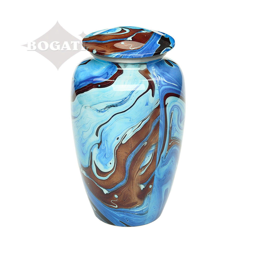 ADULT Classic Alloy Urn -9006- Brown and Blue Swirl - Case of 4