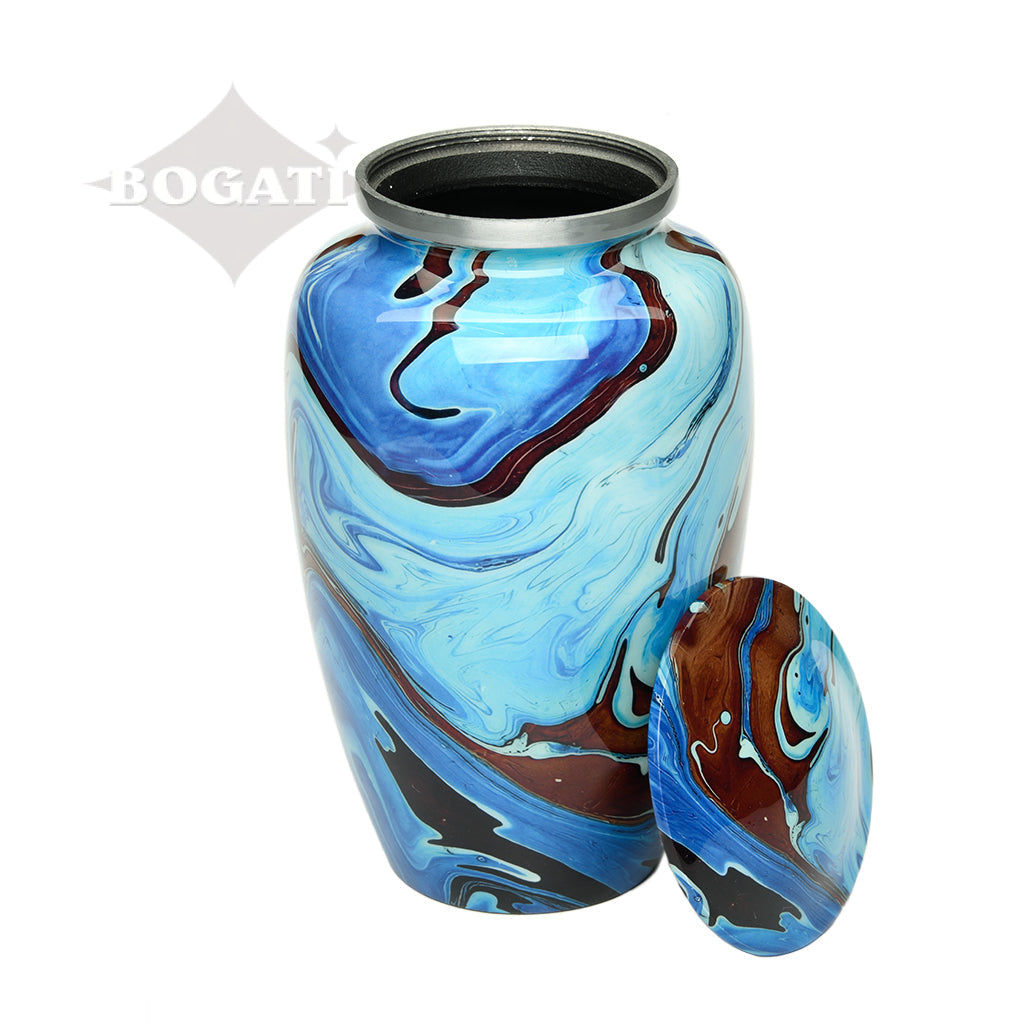 ADULT Classic Alloy Urn -9006- Brown and Blue Swirl - Case of 4