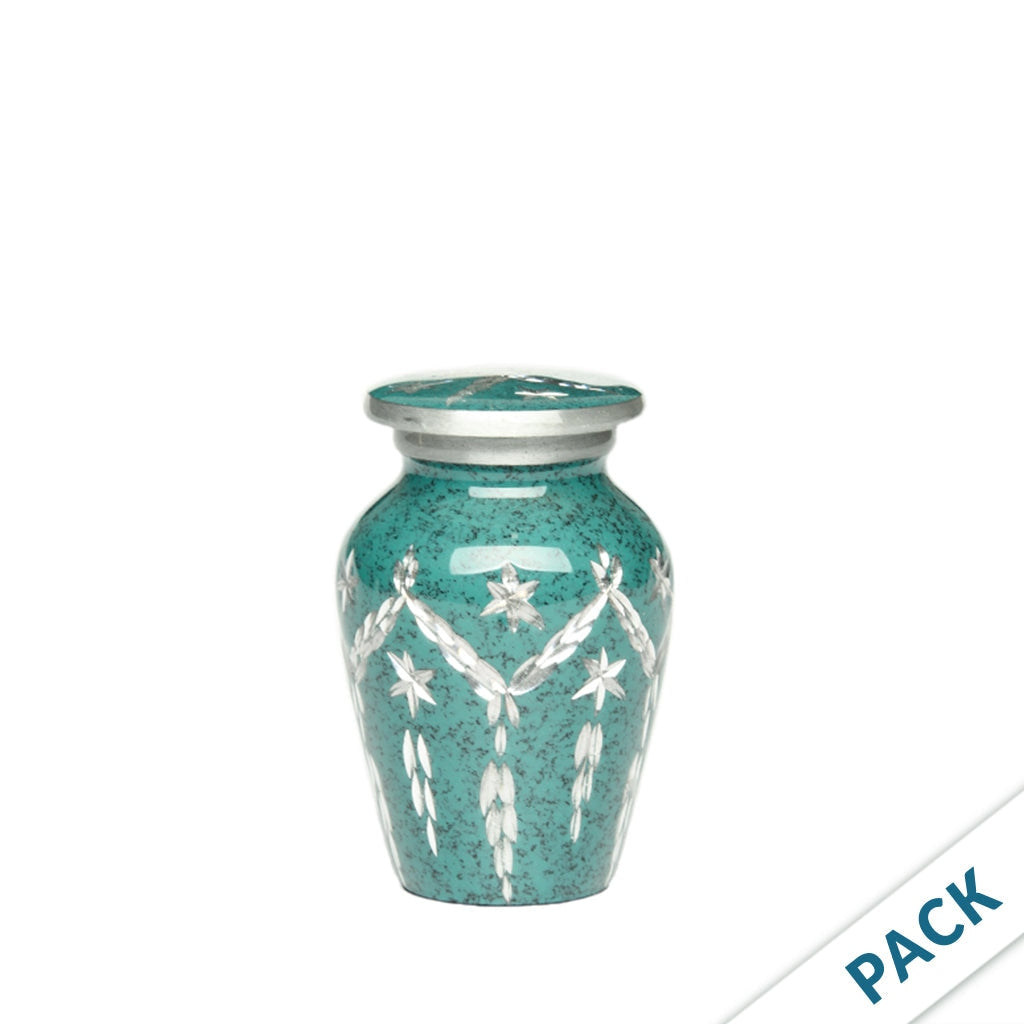 KEEPSAKE -1100- Diamond Cut Alloy Urn - Pack of 10 Speckled Teal