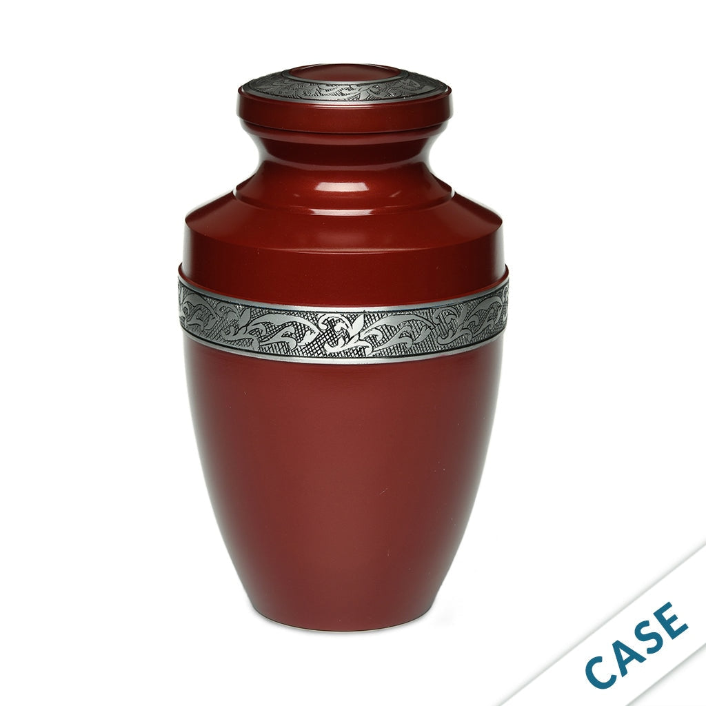 ADULT - Alloy Urn -3076- Grecian with Flowing Vine - Case of 4 Brick Red