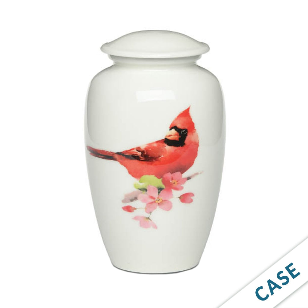 ADULT -Classic Alloy Urn - 4000 Series – WHITE with Illustration - Case of 6 Cardinal