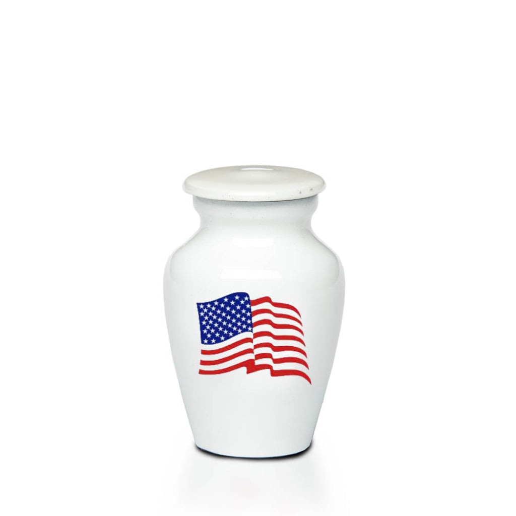 KEEPSAKE -Alloy Urn -4000- WHITE with AMERICAN FLAG