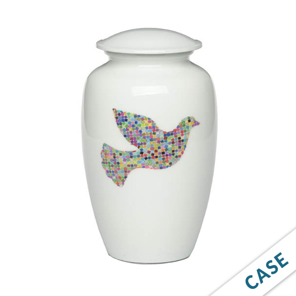 ADULT -Classic Alloy Urn - 4000 Series – WHITE with Illustration - Case of 4 or 6 Multicolored Dove 6