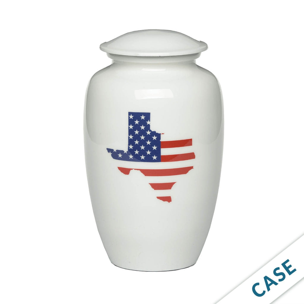 ADULT -Classic Alloy Urn - 4000 Series – WHITE with Illustration - Case of 4 or 6 Texas Flag 6