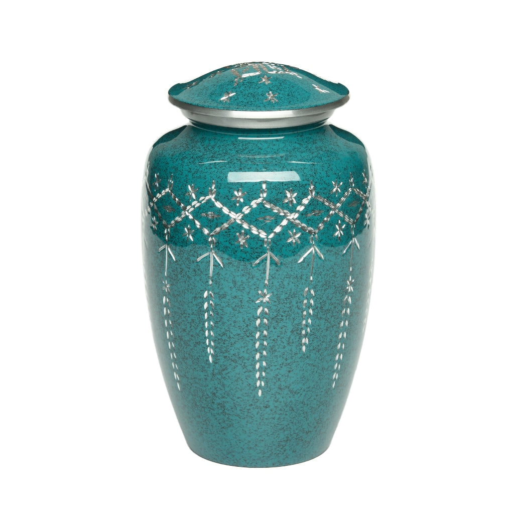 ADULT -1100- Diamond Cut Alloy Urn Speckled Teal