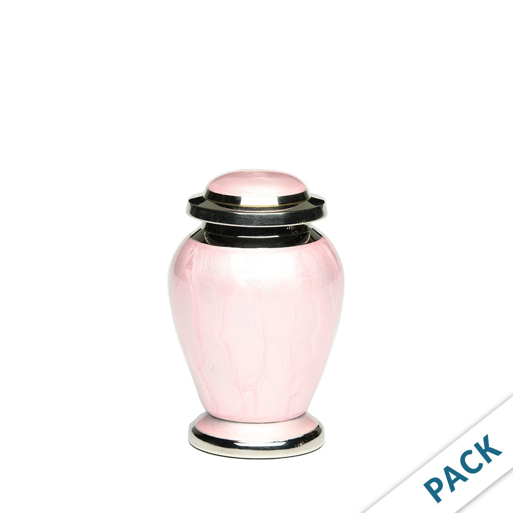 KEEPSAKE - Brass Urn -2571- Gleaming Enamel with Nickel Banding - Pack of 10 Pink