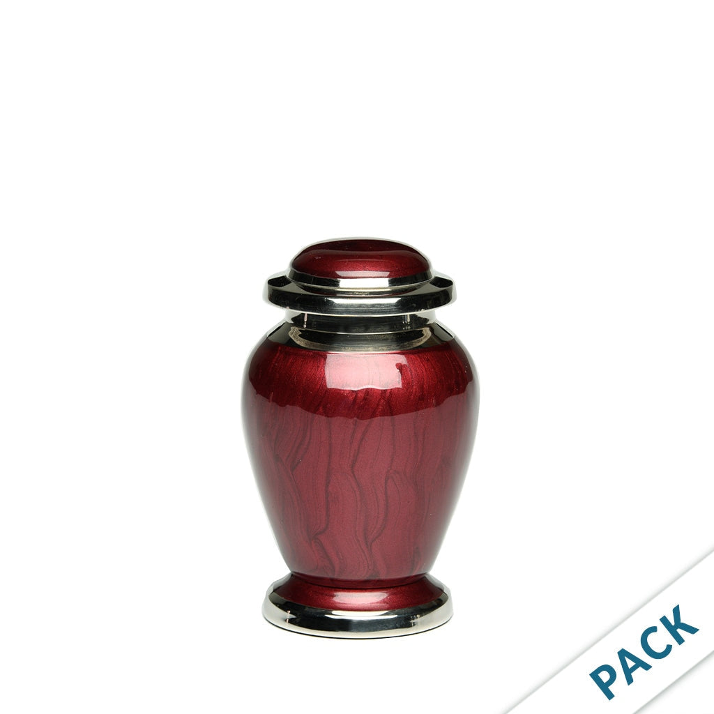 KEEPSAKE - Brass Urn -2571- Gleaming Enamel with Nickel Banding - Pack of 10 Wine red