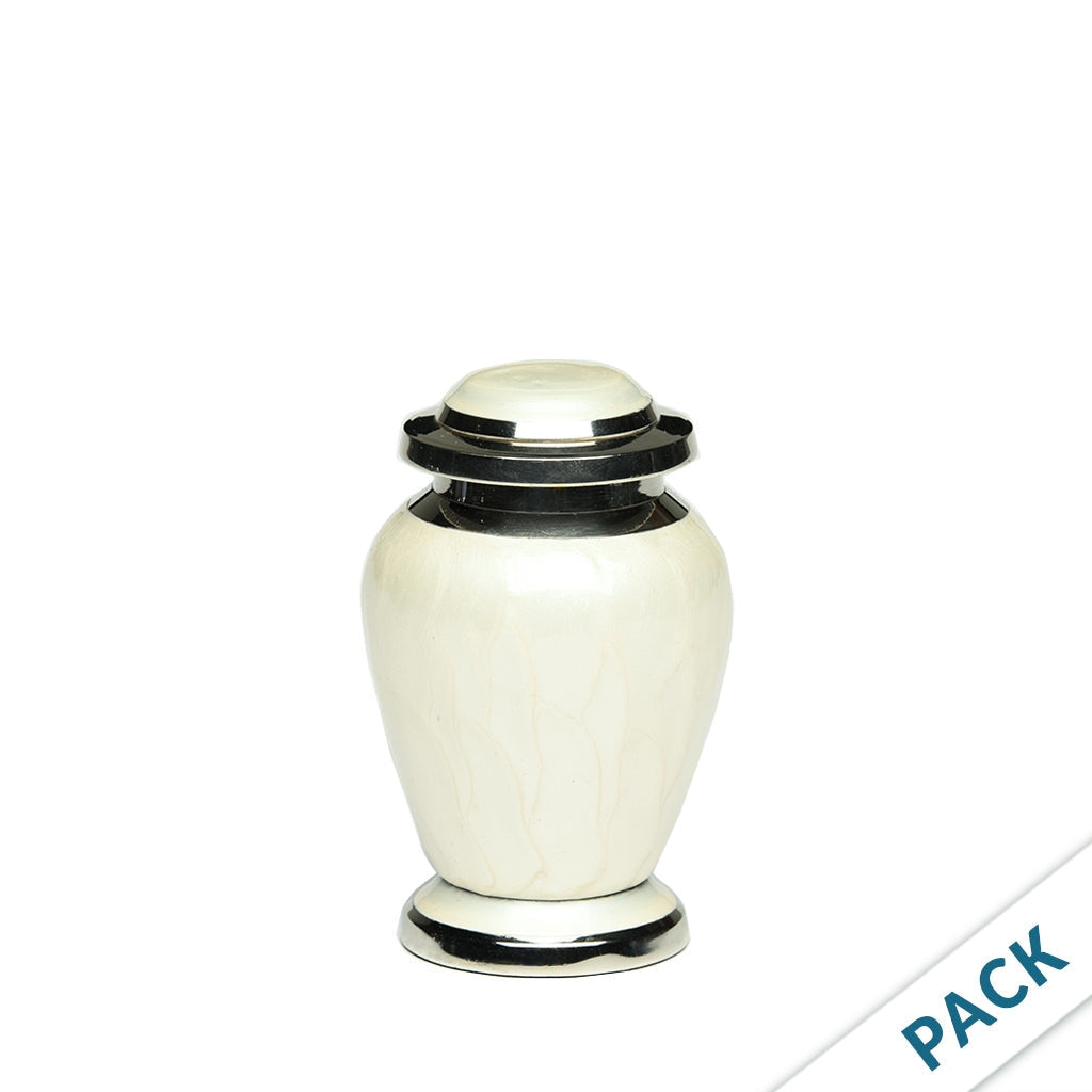 KEEPSAKE - Brass Urn -2571- Gleaming Enamel with Nickel Banding - Pack of 10 White
