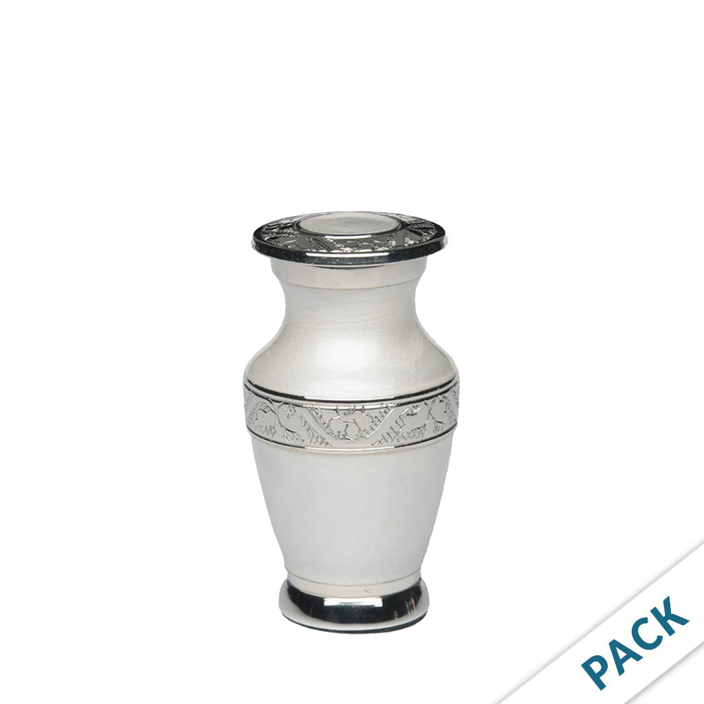 KEEPSAKE - Nickel Plated Brass urn -BAI- Enamel- Pack of 10 White