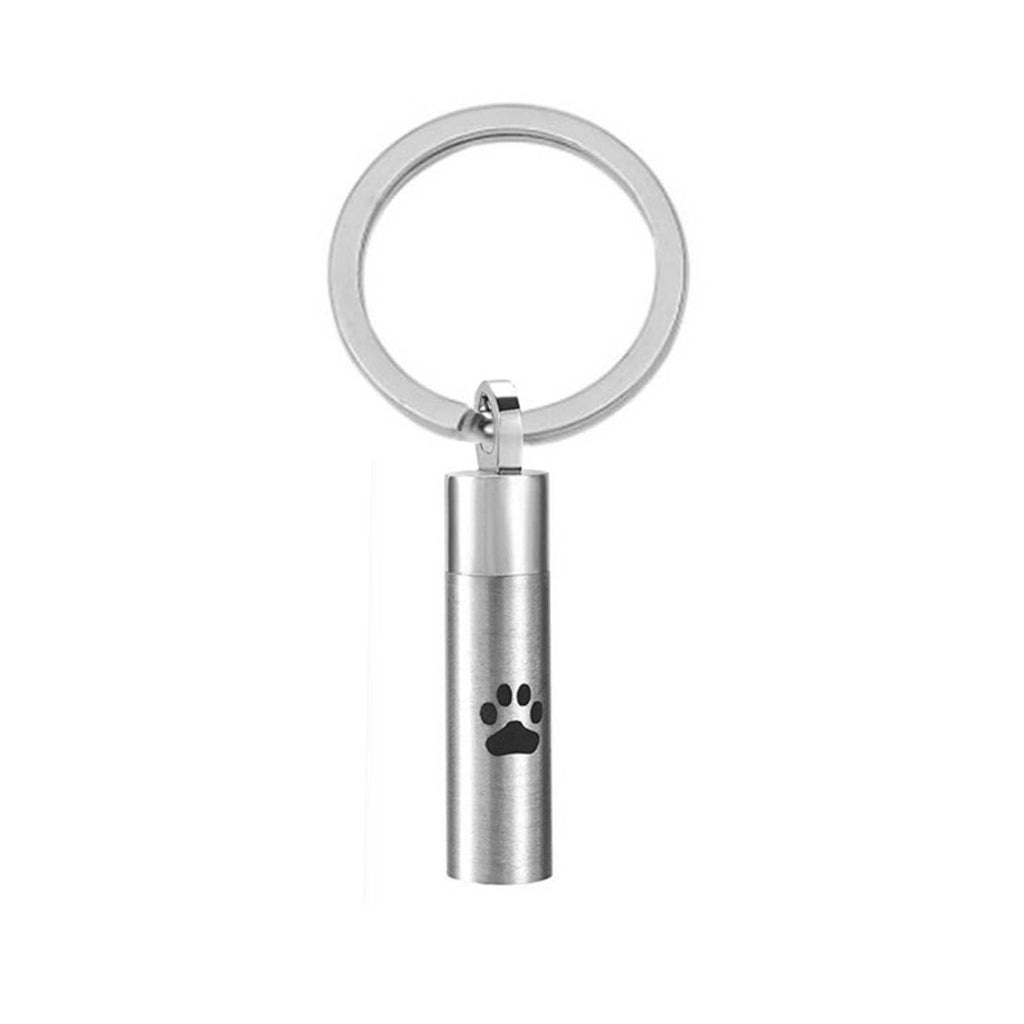 J-016 - Cylinder with Black Paw Print - Silver-tone - Keychain