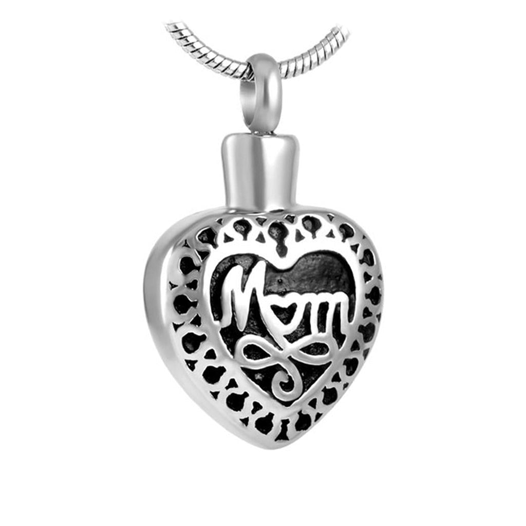 J-057 - Black & Silver Mom Heart - Silver-tone - Pendant with Chain