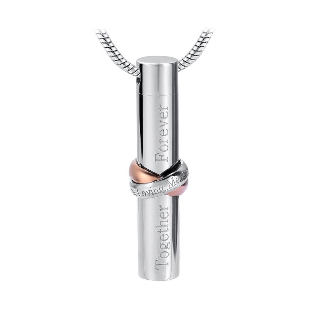 J-074 - Together Forever Cylinder - Silver-tone - Pendant with Chain