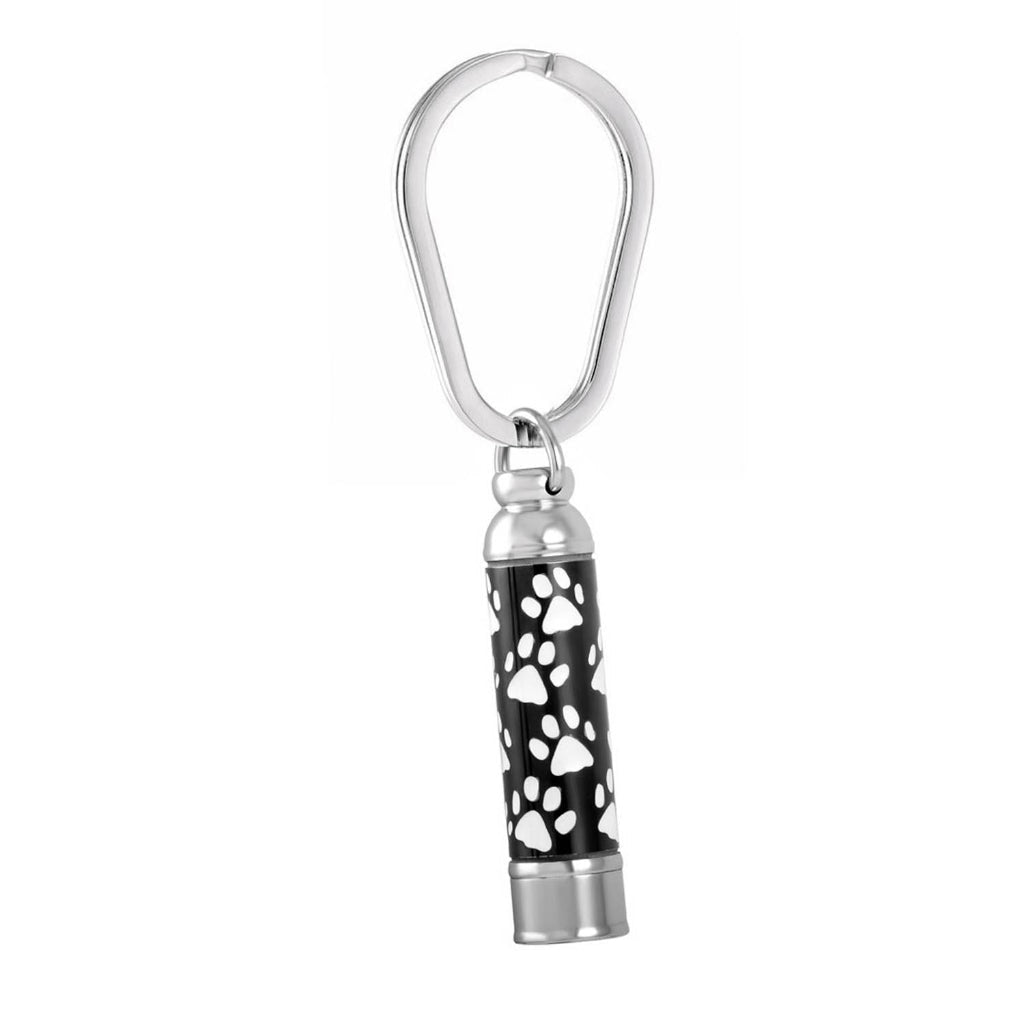 J-076 - Black Banded Cylinder with White Paw Prints - Keychain