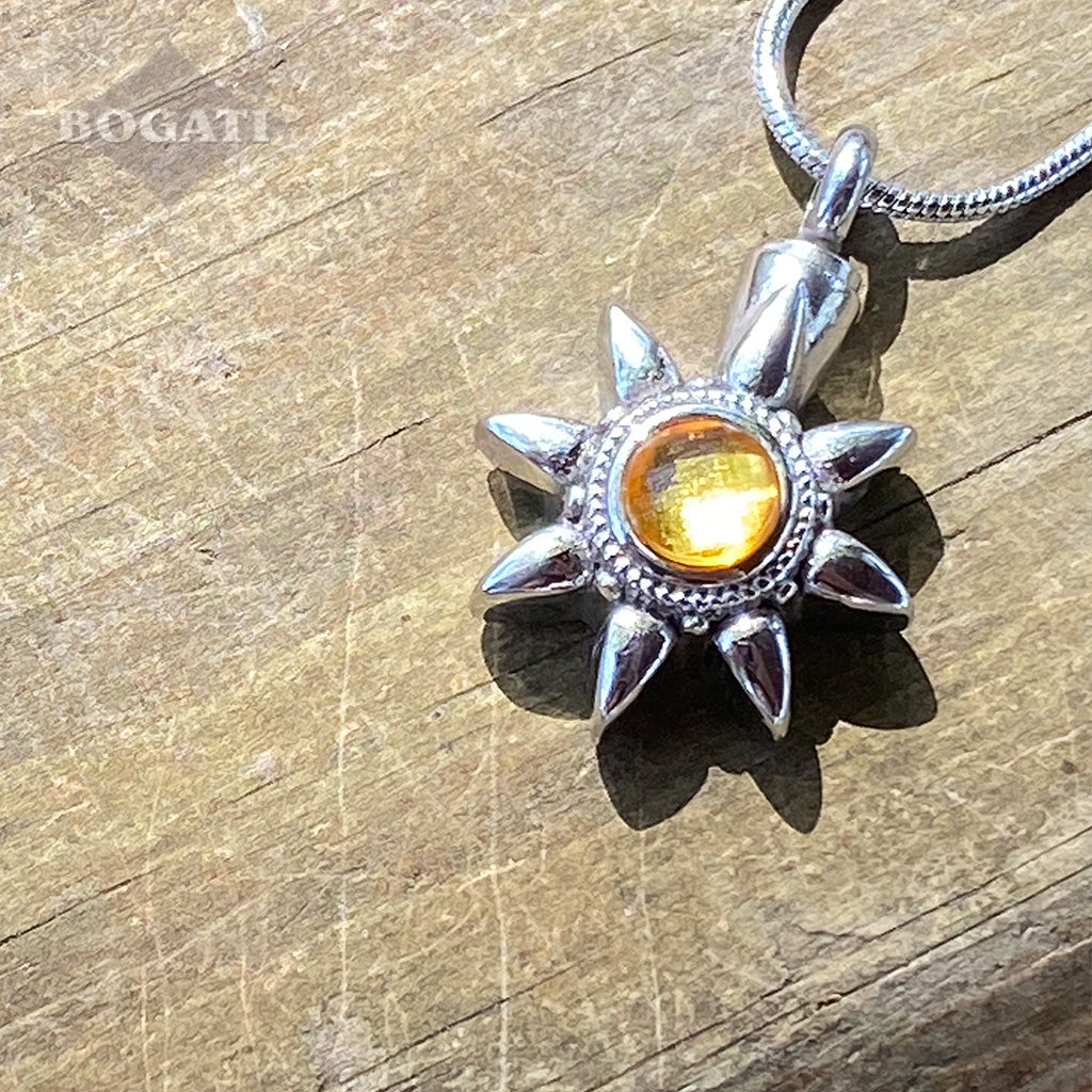 J-128 - Summer Sun with Yellow Stone - Silver-tone - Pendant with Chain