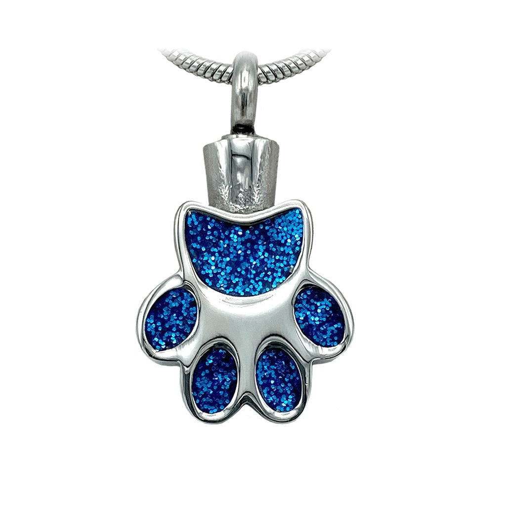 J-154 -Glitter Paw - Pendant with Chain - Blue