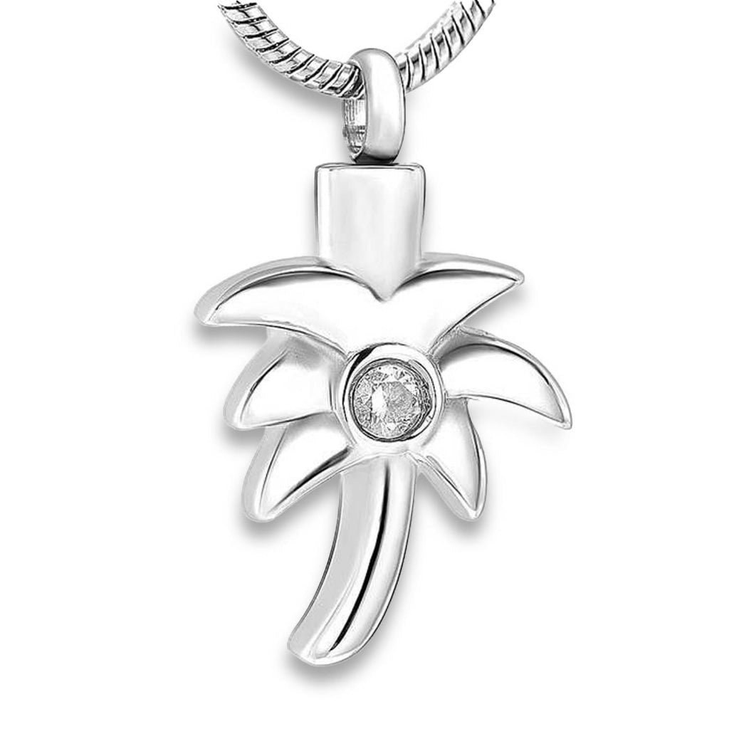 CLEARANCE - J-162 Palm Tree Silver-tone with Clear Rhinestone - Pendant with Chain