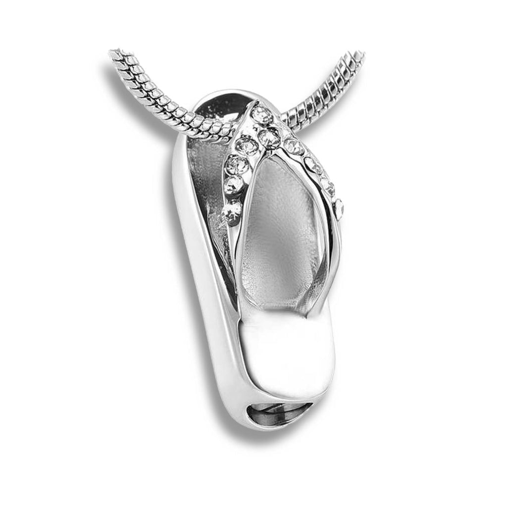 J-164- Flip Flop - Silver-tone with Clear Rhinestones - Pendant with Chain