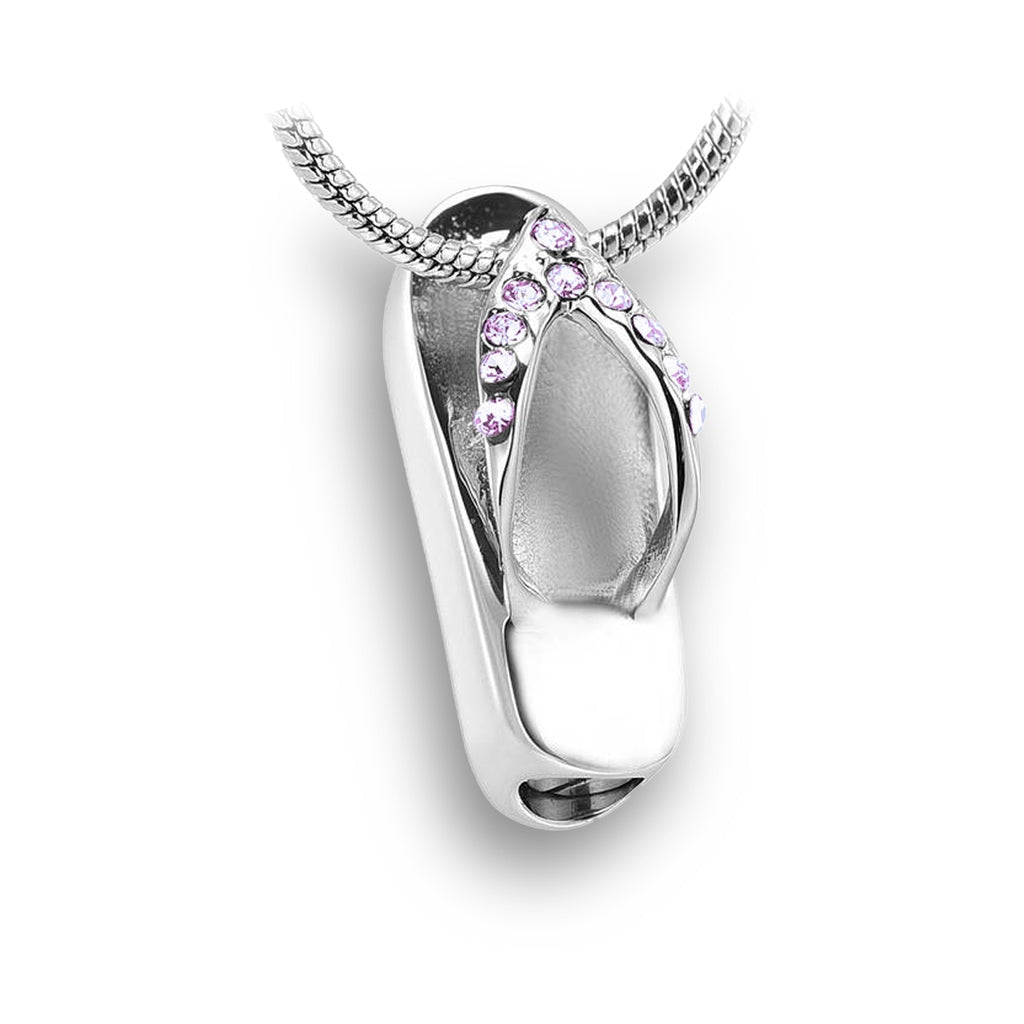 J-164- Flip Flop - Silver-tone with Purple Rhinestones - Pendant with Chain