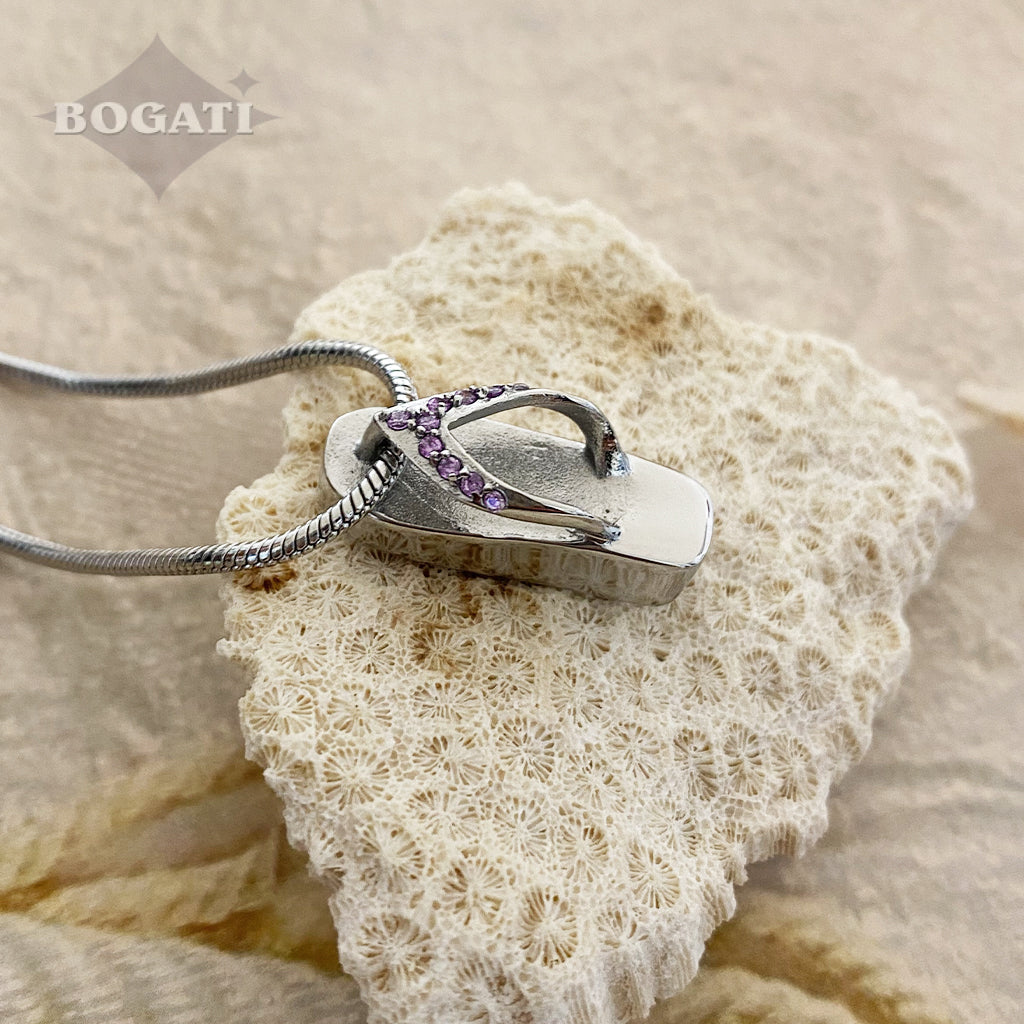 Pretty Flip-Flop pendant with purple rhinestones - Memorial Necklace