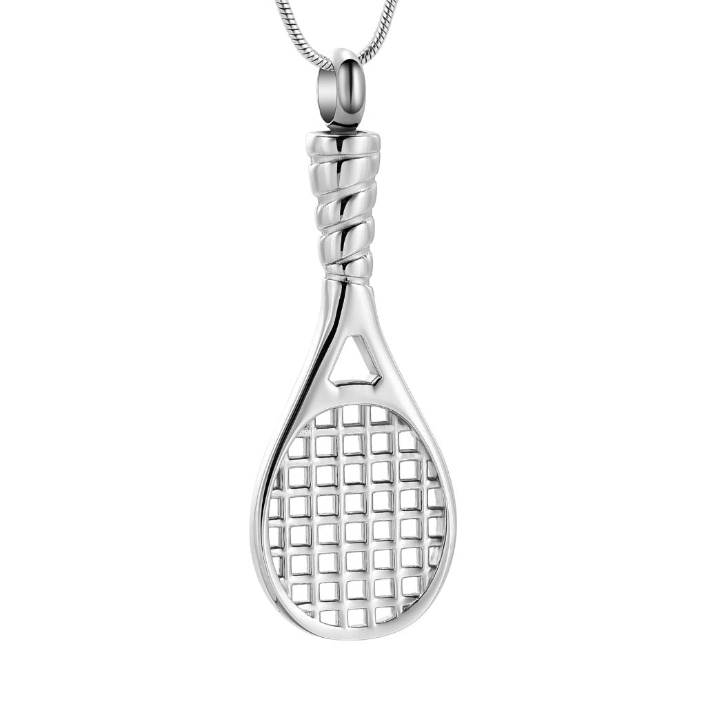 J-1640 - Tennis Racket - Silver-tone- Pendant with Chain