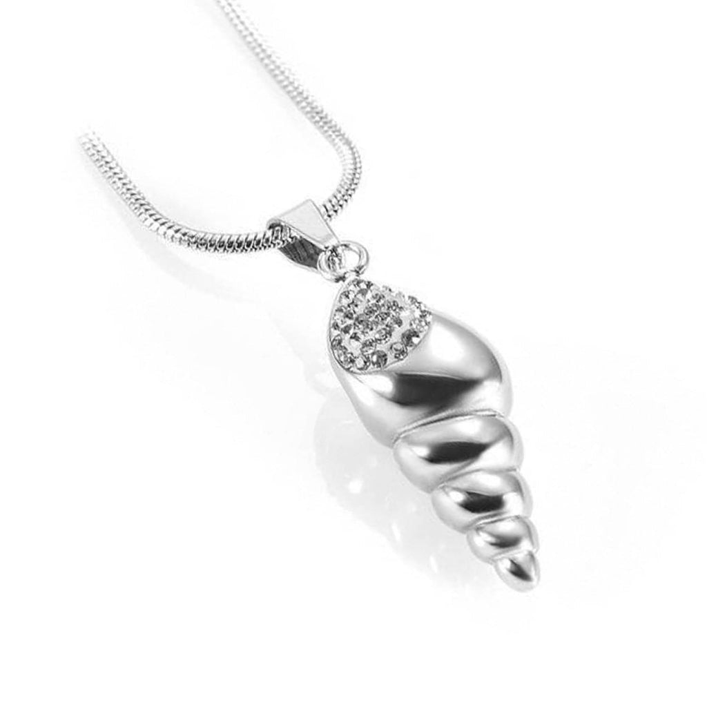 CLEARANCE J-166- Conch Shell - Silver-tone with Clear Rhinestones - Pendant with Chain