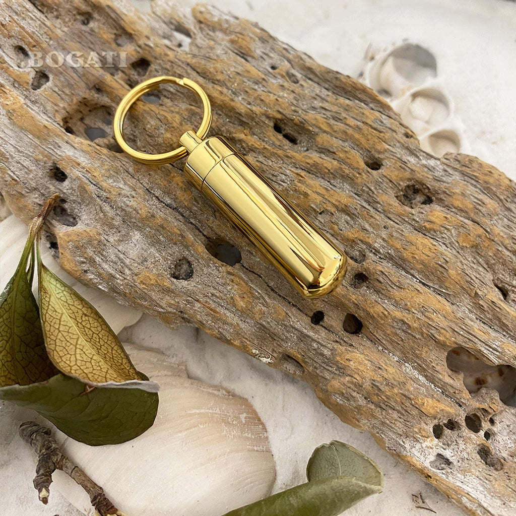 Cylinder with glass insert - Memorial Keychain - Gold color - Bogati - live picture
