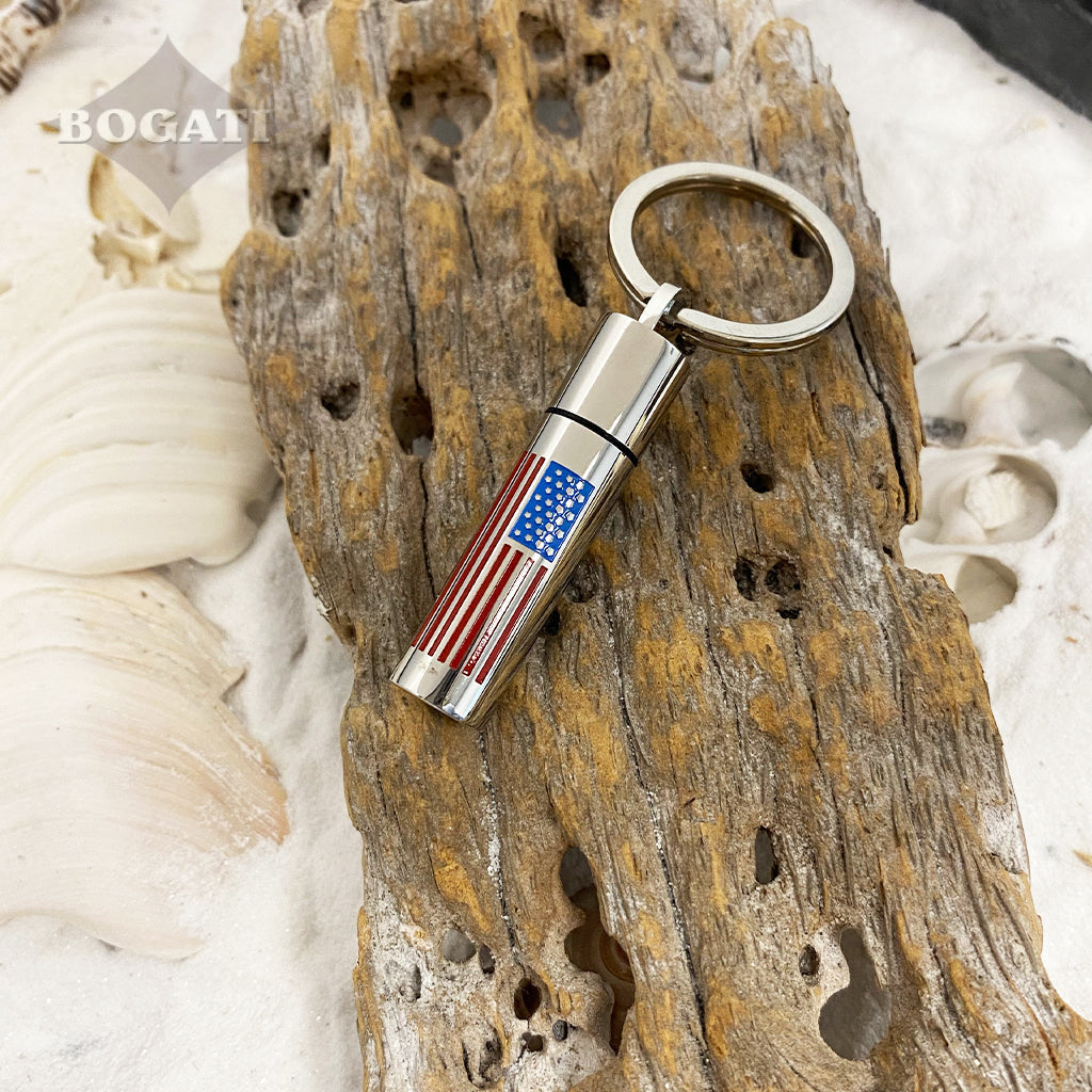 J-1776 - USA Flag Cylinder - Silver-tone - Keychain