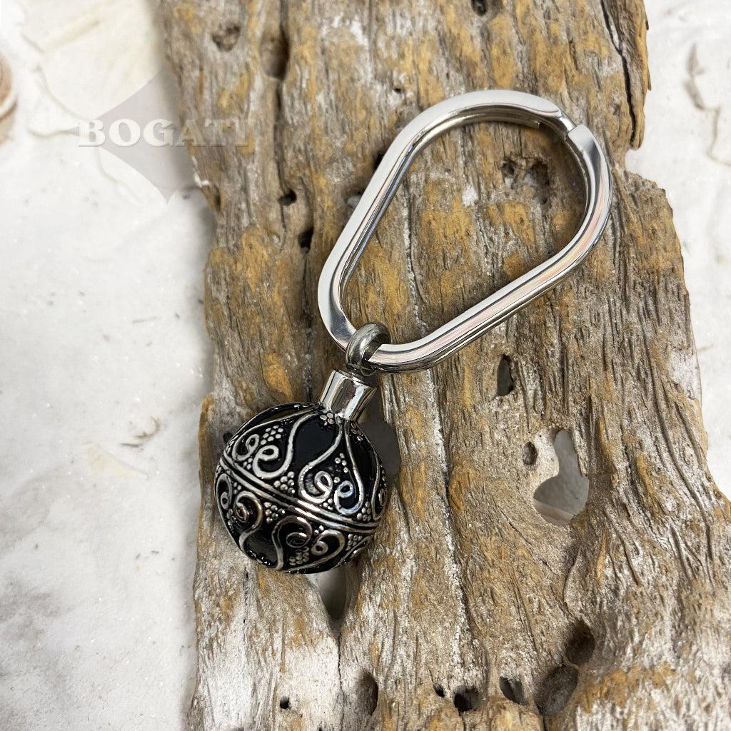 J-1918 - Antique Sphere- Silver-tone - Keychain