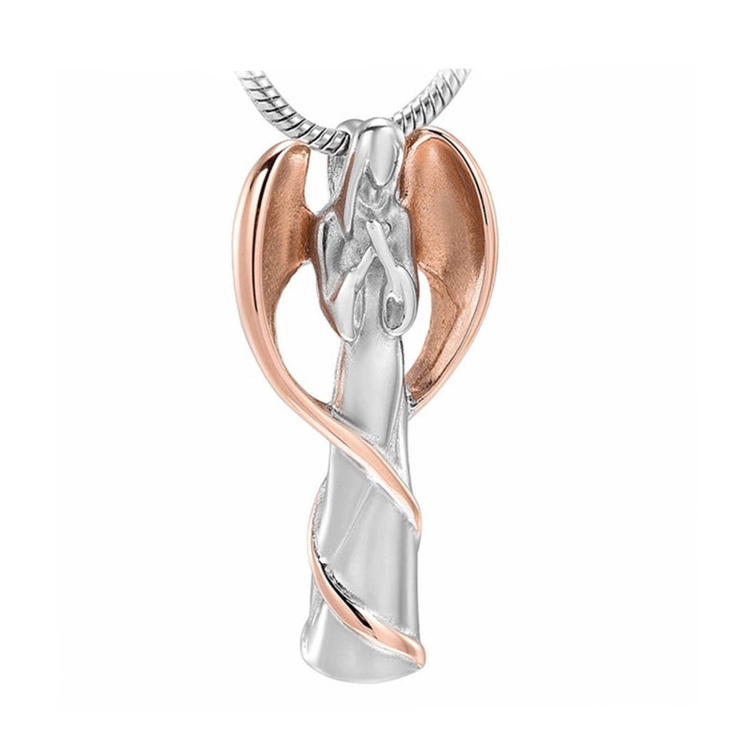 J-1943 - Winged Angel Cylinder- Silver & Rose Gold-tone - Pendant with Chain
