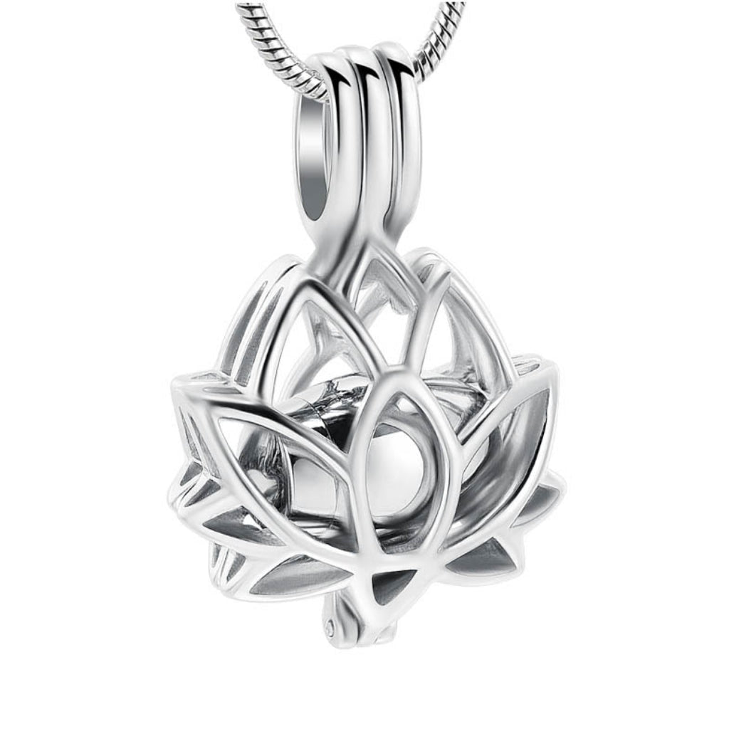 J-2000 - Lotus Flower Silver Locket - Silver-tone - Pendant with Chain
