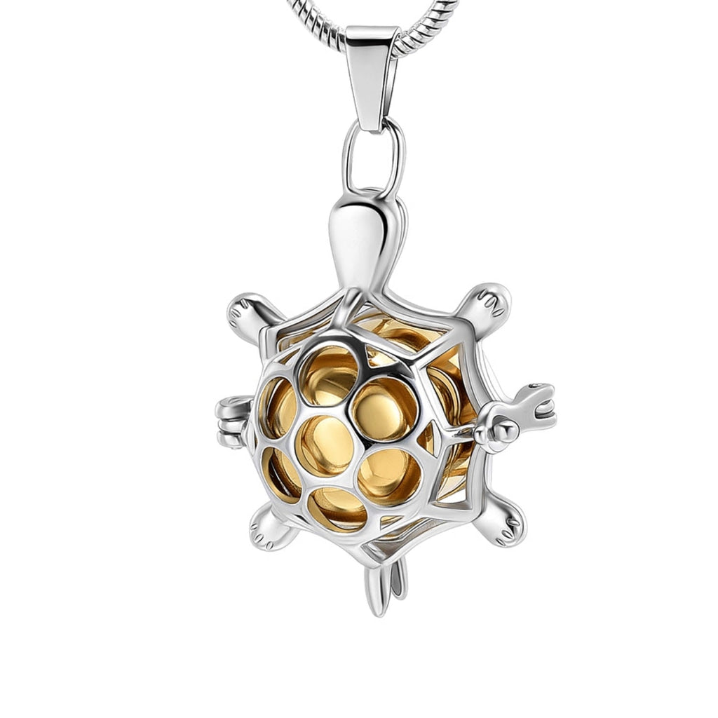 CLEARANCE - J-2030- Silver-tone TURTLE locket with GOLD insert – Pendant with Chain