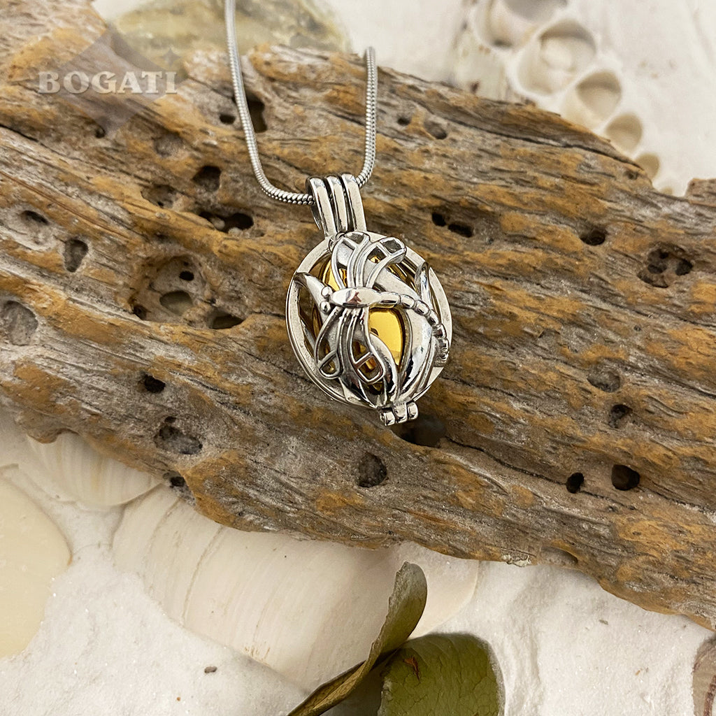 J-2050 Dragonfly Locket with Insert - Pendant with Chain