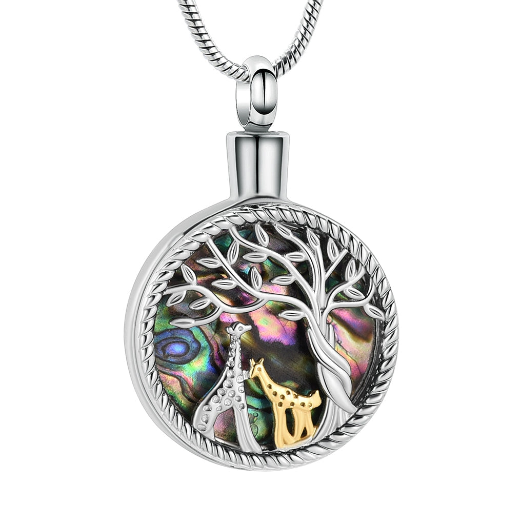 J-2110 - Giraffes on Abalone - Pendant with Chain
