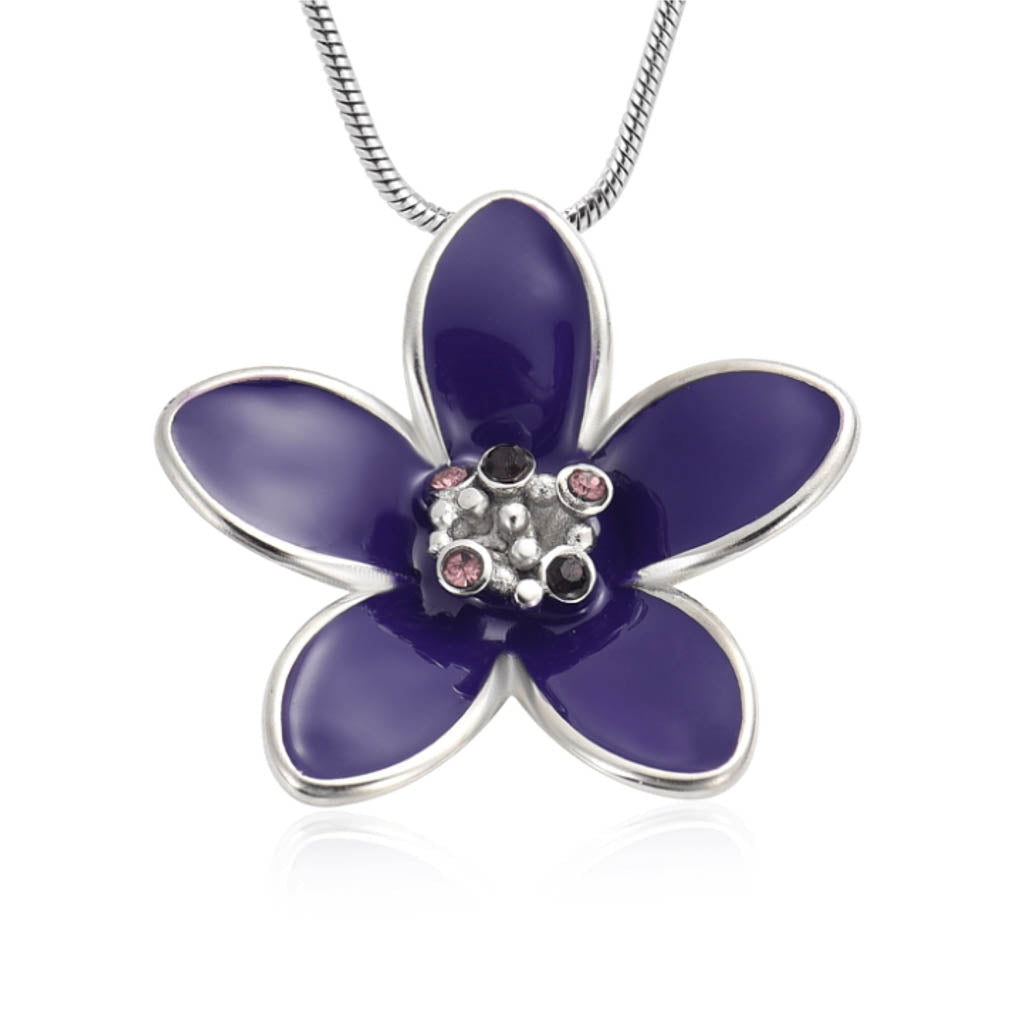 J-2400 - Purple Flower with Colorful Stones - Pendant with Chain