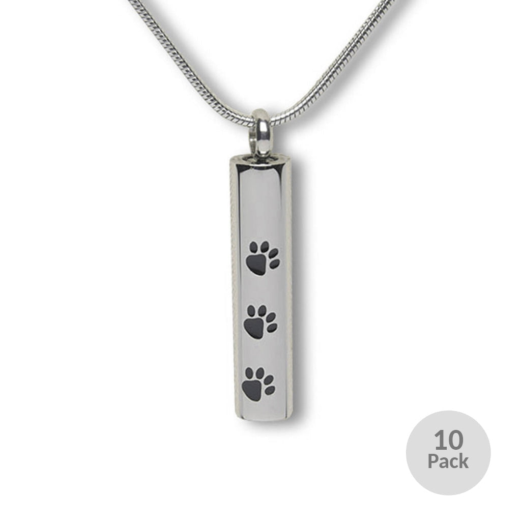 J-280 - Three Paw Print Cylinder - Silver-tone - Pendant with Chain - Pack of 10