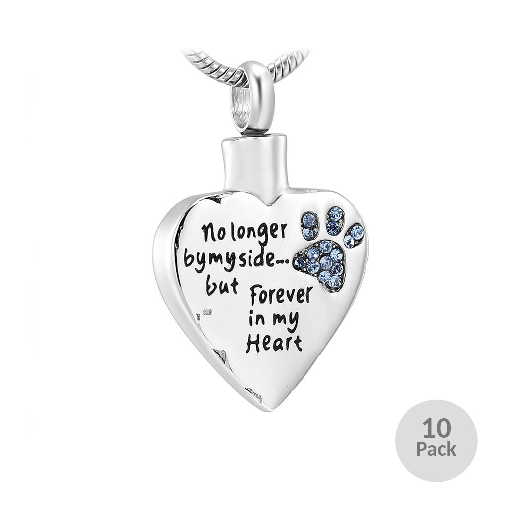 J-325 Paw Print Heart - "No longer by my side..."- Pendant with Chain - Pack of 10 - Blue