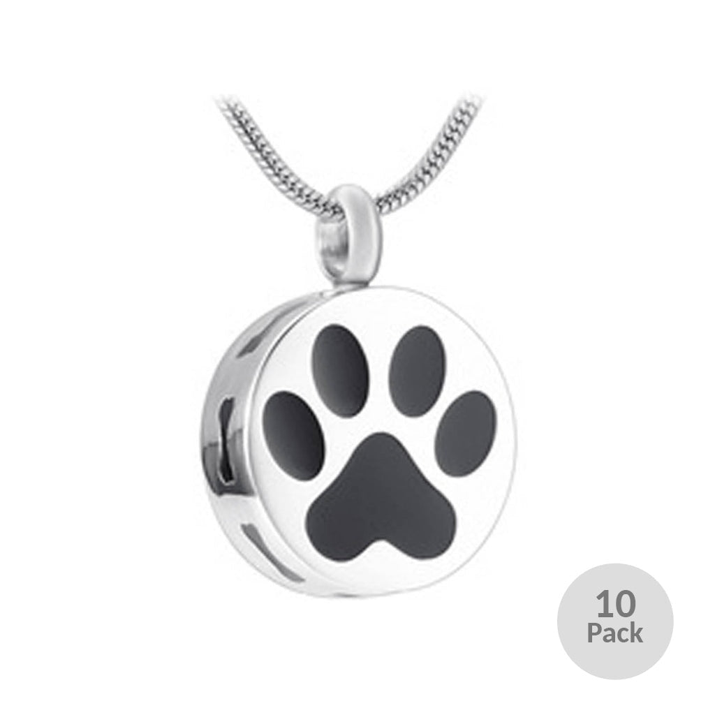 J-400 - Paw Print with Bones - Silver-tone - Pendant with Chain - Pack of 10