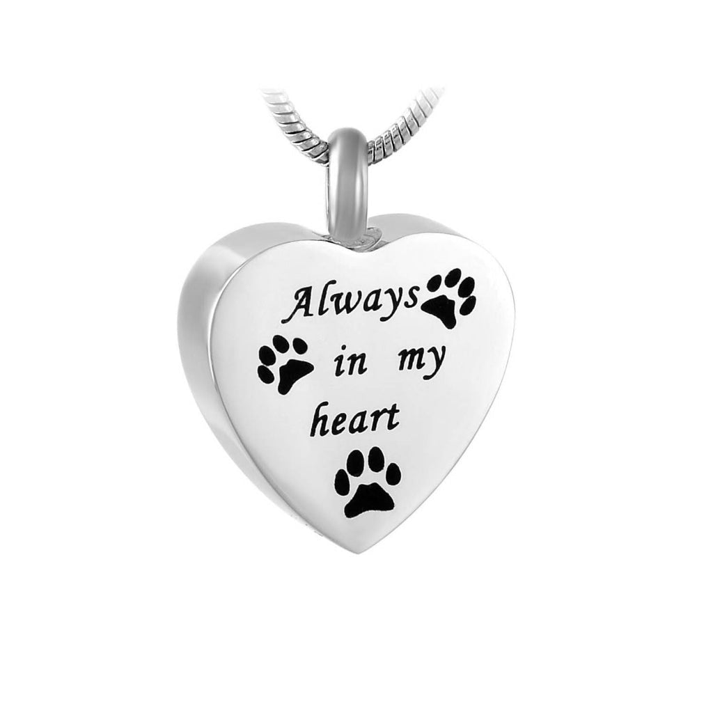 J-625 - Three Paw Print with “Always in my Heart” - Silver-tone - Pendant with Chain
